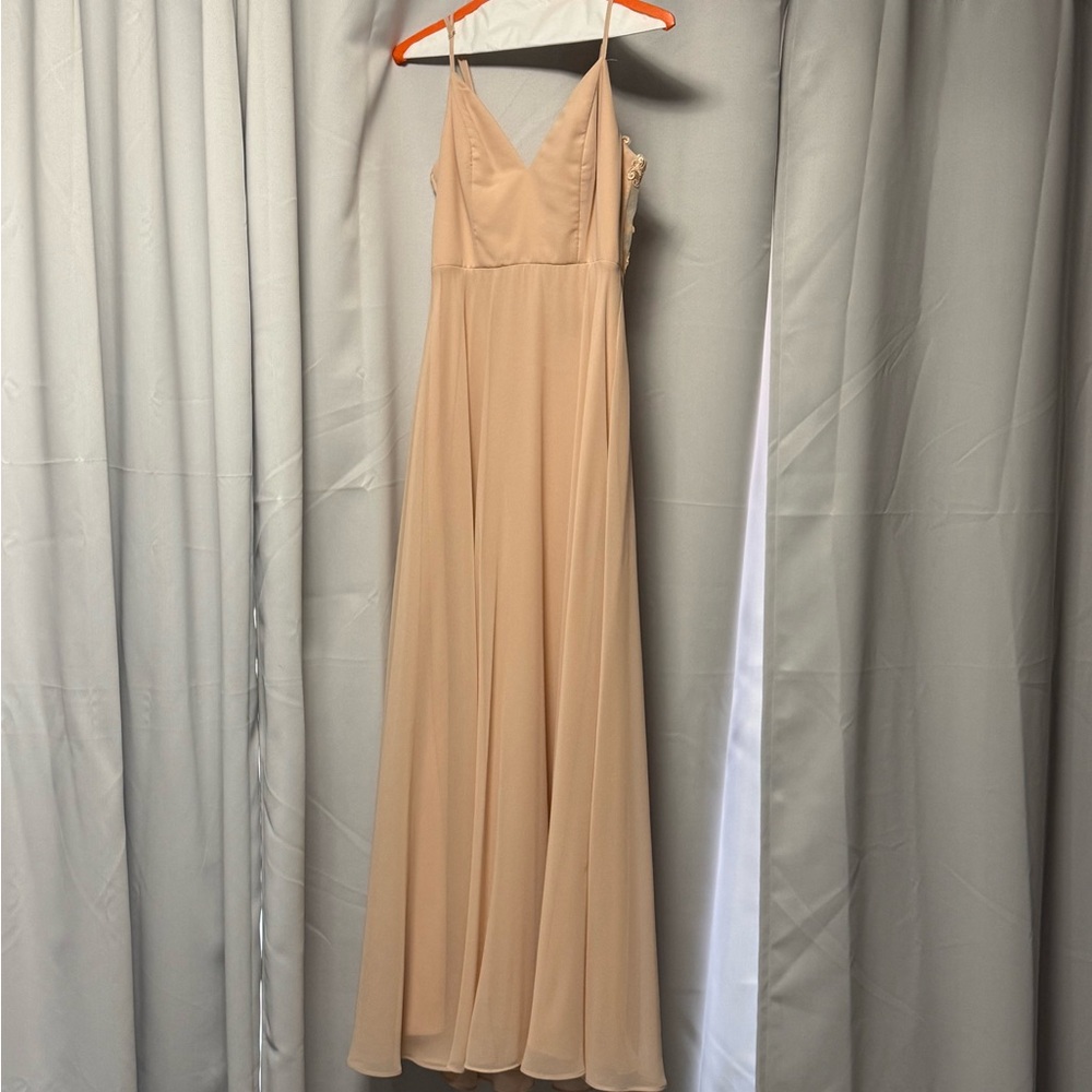Lulu's Tan and Gold Maxi Gown Spaghetti Strap